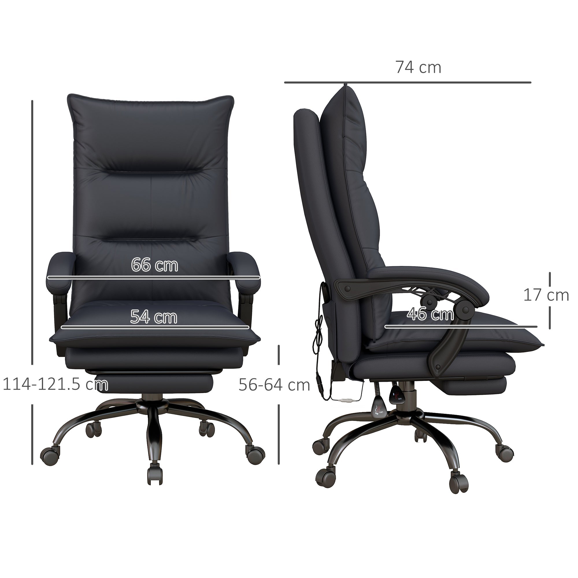 Vinsetto Office Chair with Massage Function, Height-Adjustable, Footrest, Dark Grey