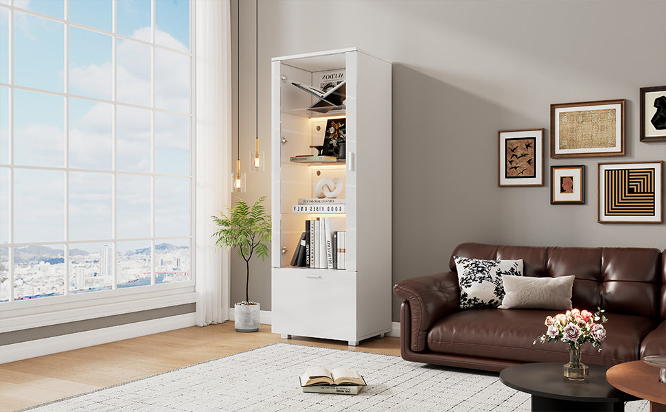 Display Cabinet with LED Lighting and Acrylic Doors, White High Gloss