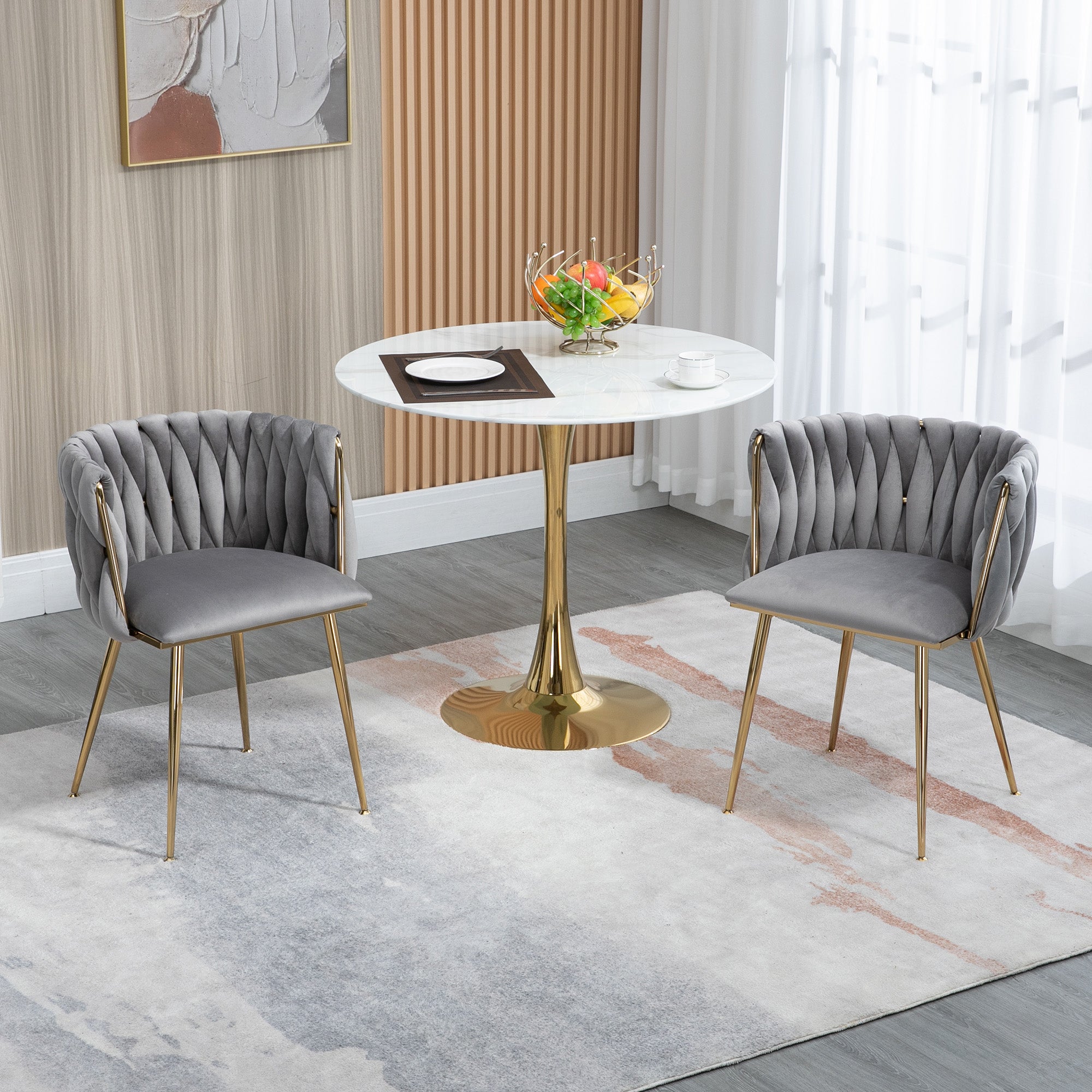 Velvet Dining Chair Set, Luxurious with Gold Metal Legs, Handwoven Design