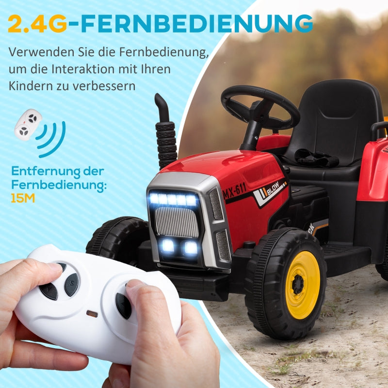 Electric Children's Tractor with Remote Control and 6 km/h Max Speed, Red and Black