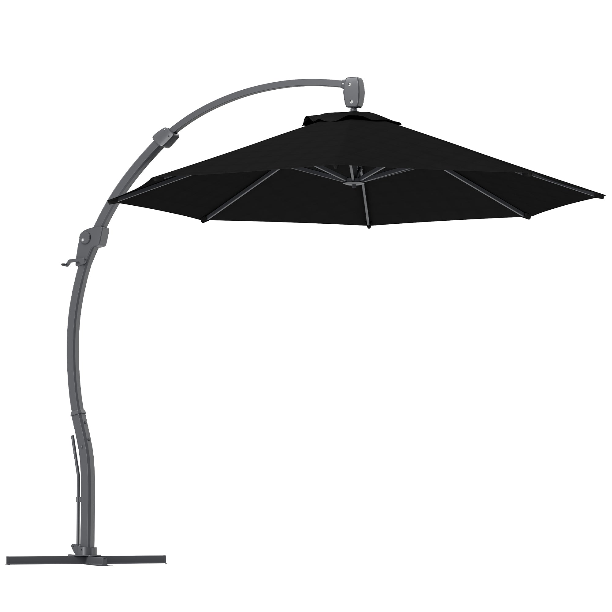 Garden Cantilever Parasol, 3m Round Overhanging Umbrella with Crank Handle, Black
