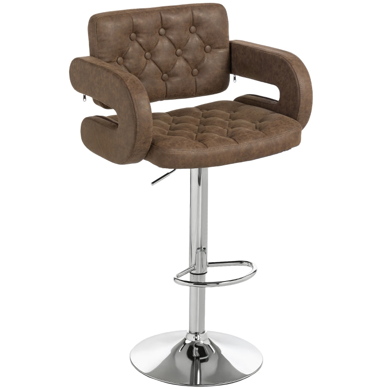 PU Leather Swivel Bar Stool, Height Adjustable with Back and Armrest, Coffee
