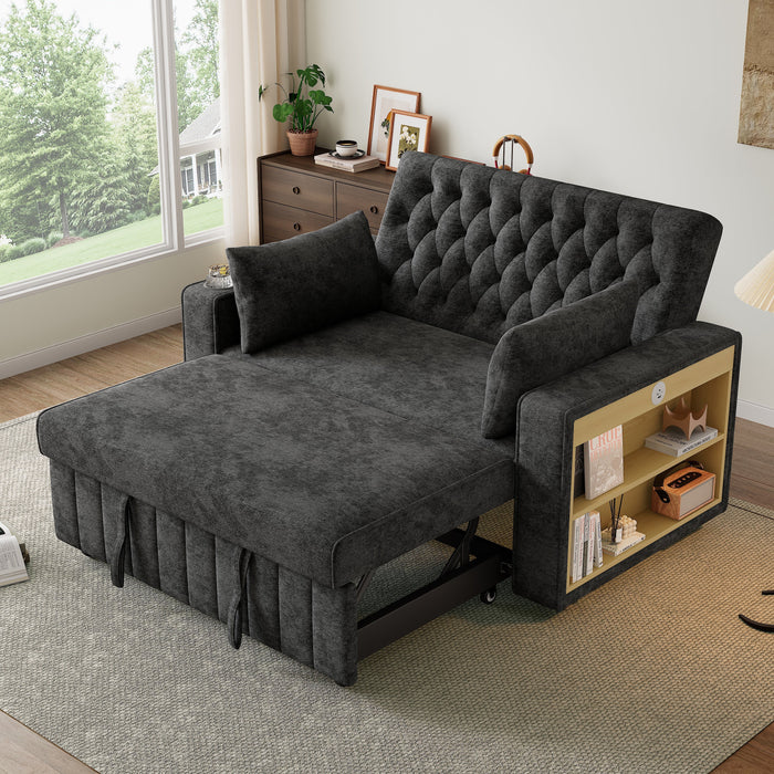 Sofa Bed, Folding with Storage, Cup Holder, USB, Gray