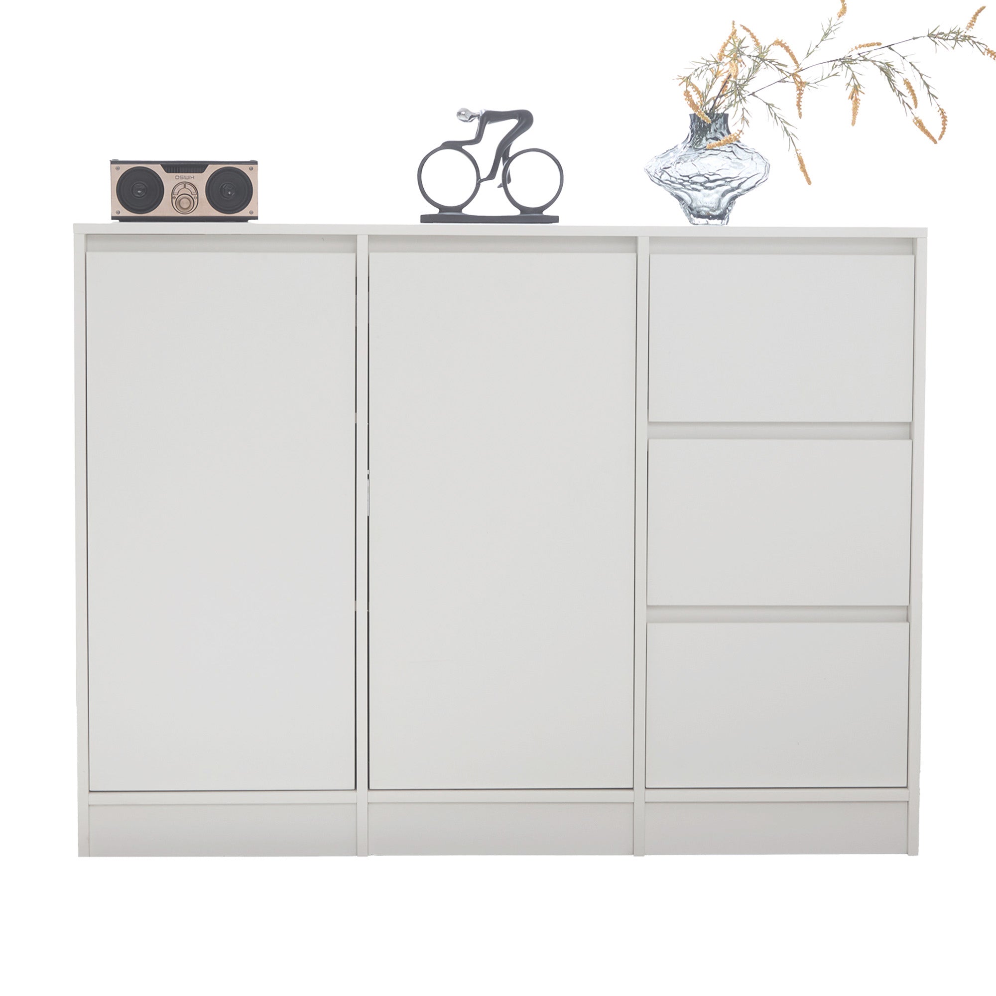 Modern Sideboard Chest of Drawers Shoe Cabinet with Storage, Two Doors, Three Drawers, Adjustable Shelf, White