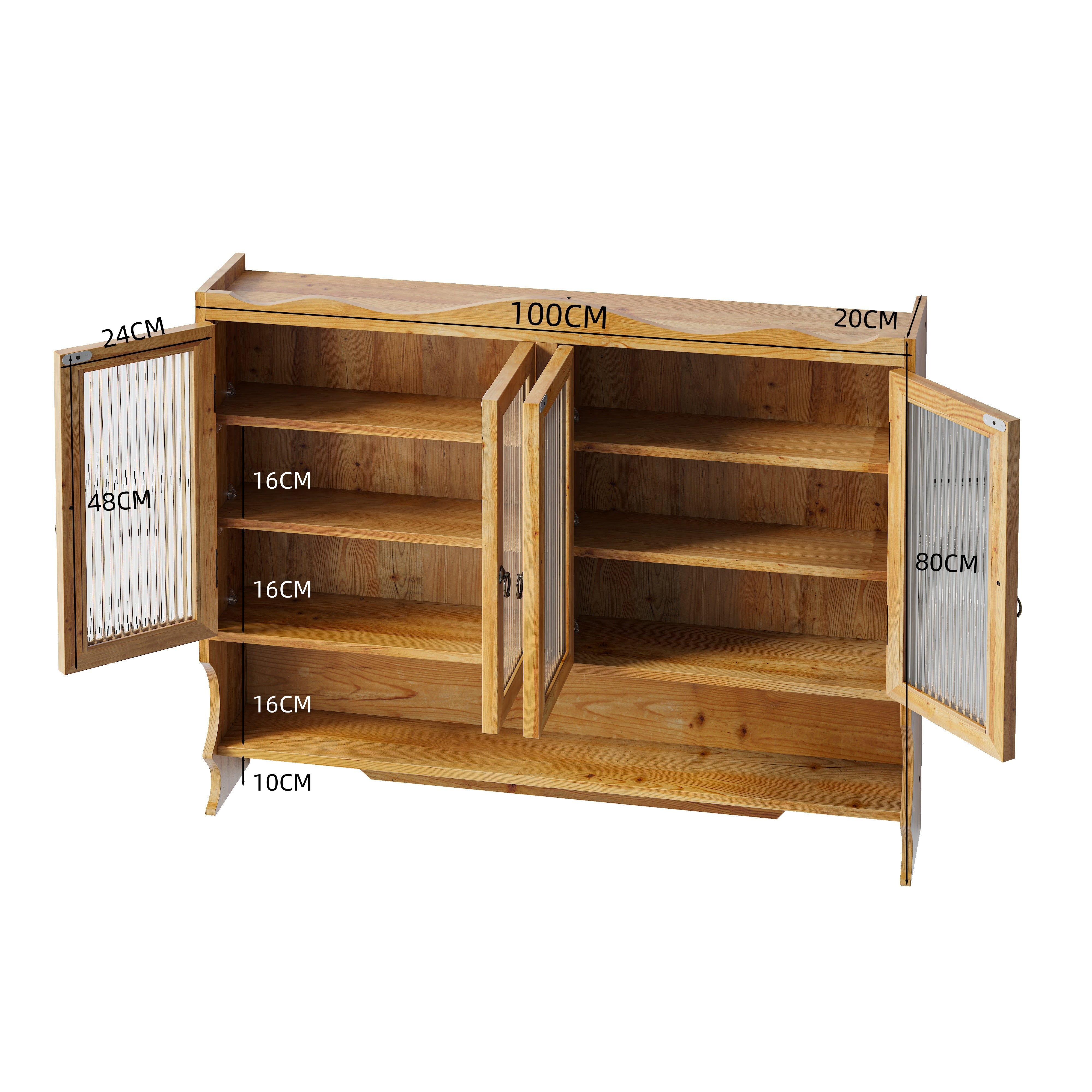 Wall-mounted Cabinet 100CM Retro 4 Door Storage Hook Rack, Natural