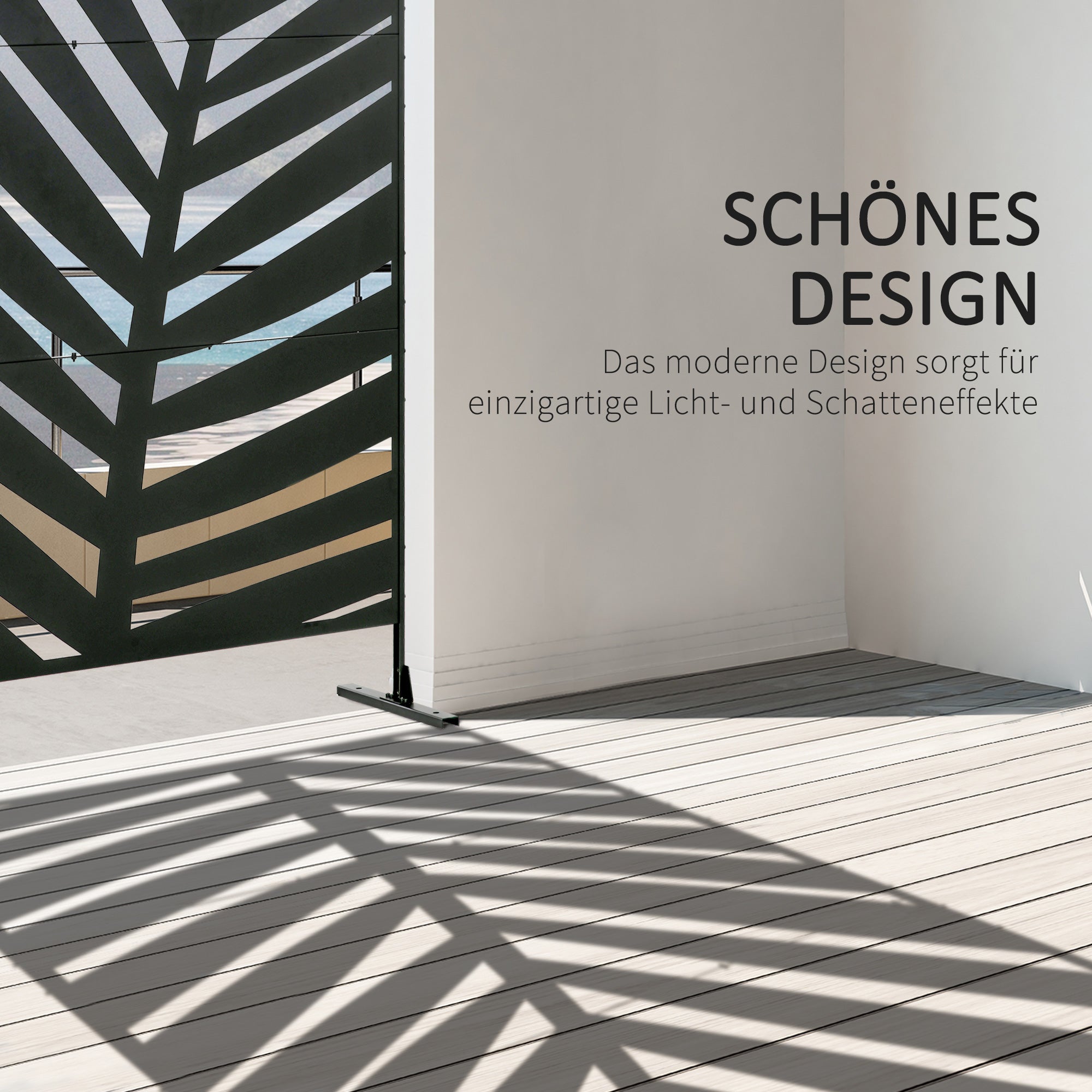 Balcony Privacy Screen Room Divider, Banana Leaf Pattern 122x198cm, Steel Black