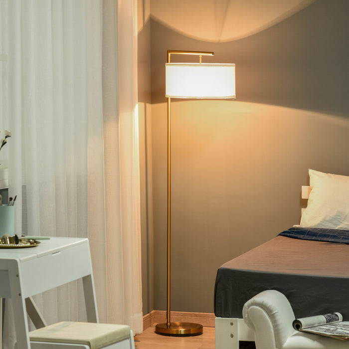 Floor Lamp with E27 Socket for Living Room, Bedroom, Office, Metal, Steel, Linen, Gold, White
