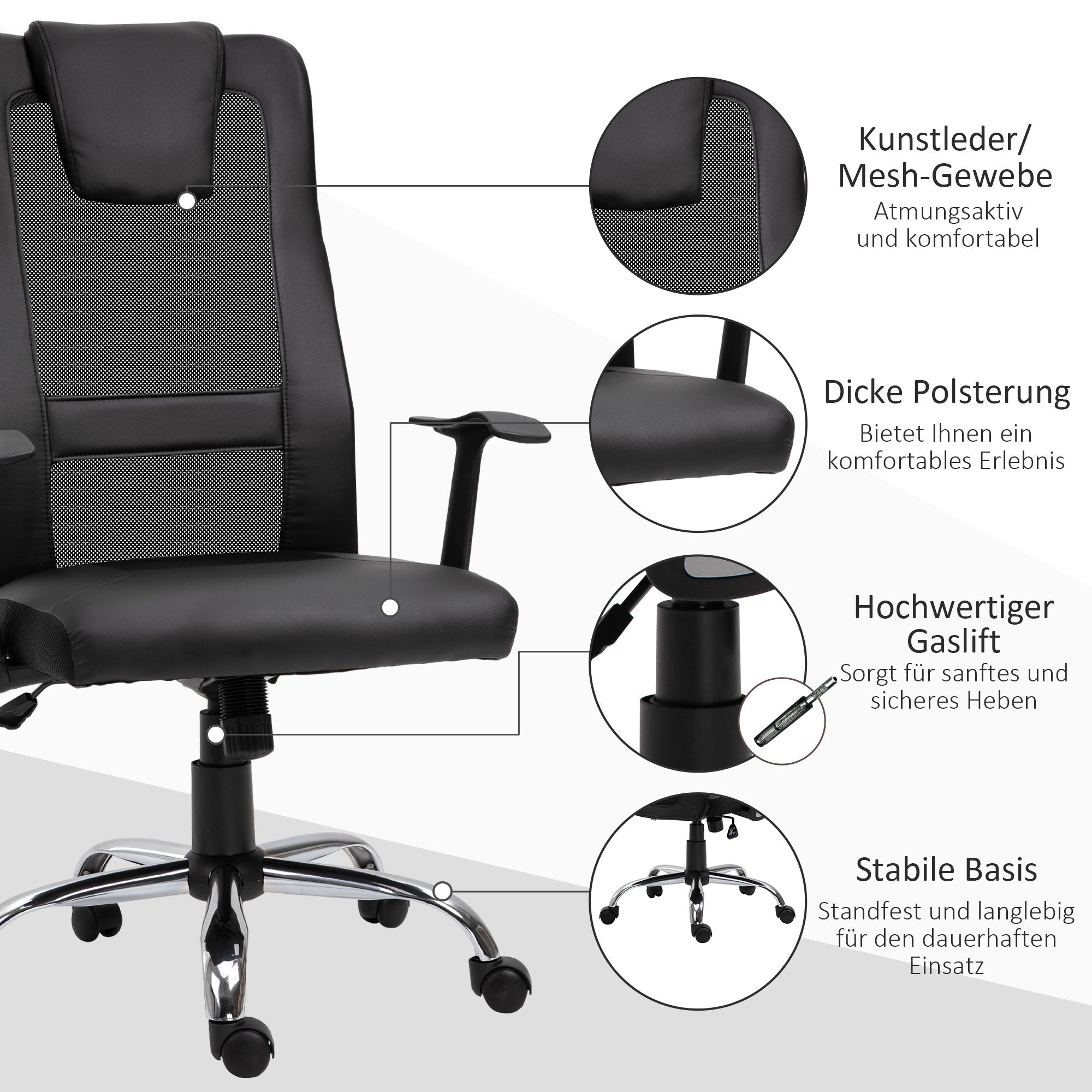 Ergonomic Office Chair, Height Adjustable Rocking Armrests 120 kg, Black