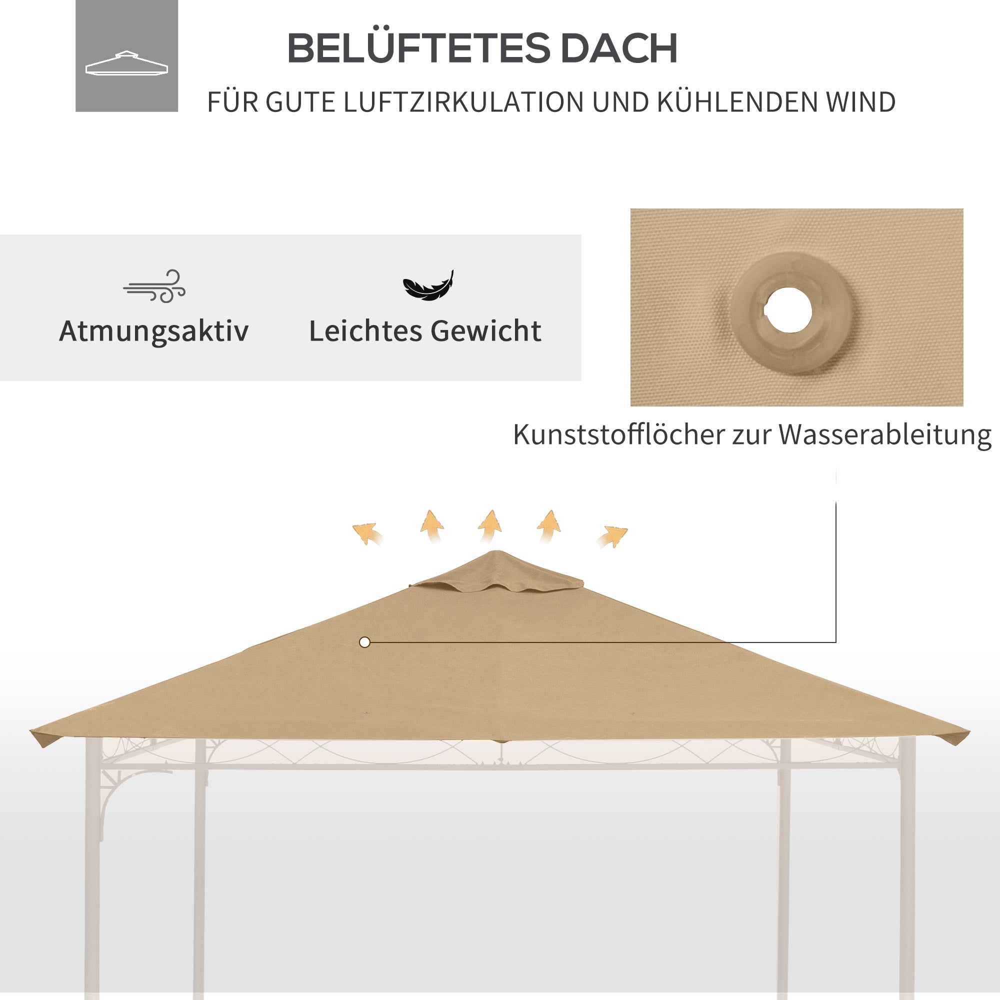 Pavilion Roof Replacement Sun Protection Weatherproof 2.98x2.95m, Polyester Beige
