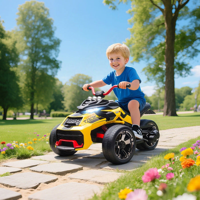 Electric Ride-on Toy, Reverse Tricycle with MP3 Player and LED Lights, Yellow
