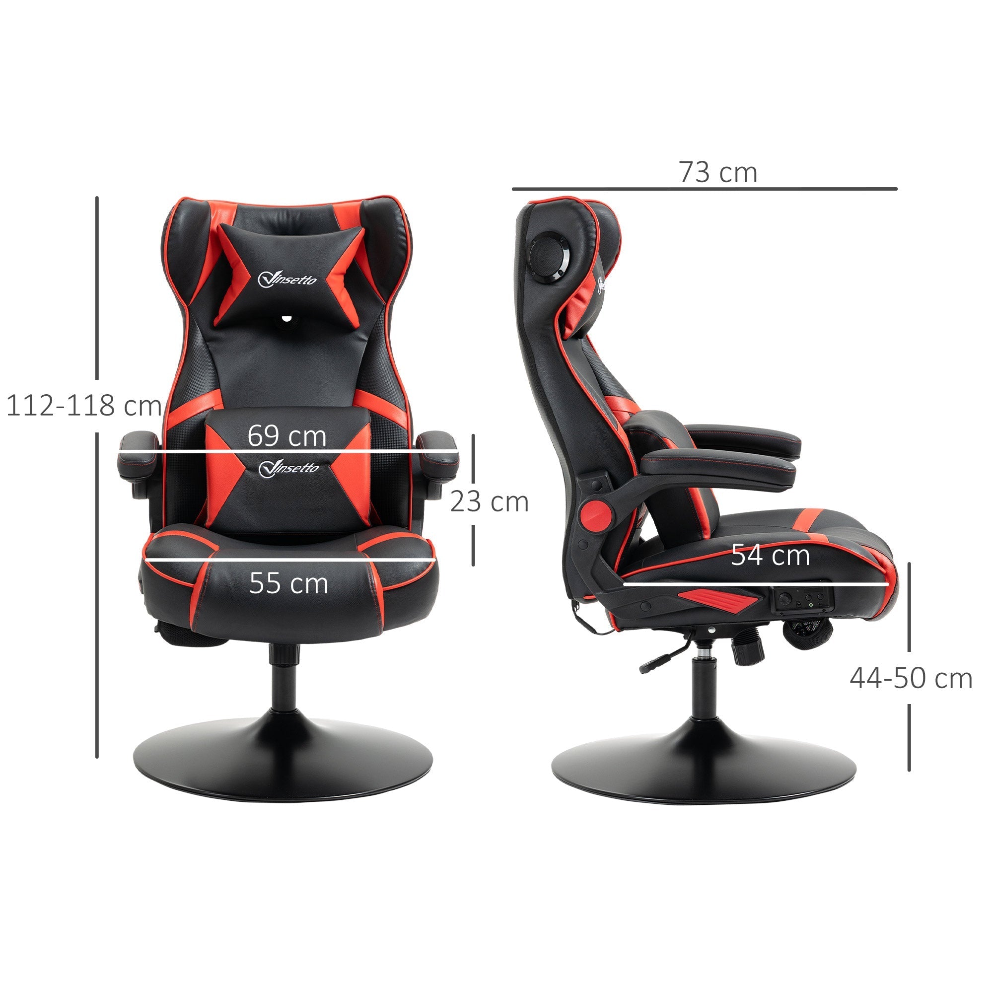 Vinsetto Gaming Chair, Height Adjustable, Rocking, Speakers, Ergonomic, Faux Leather