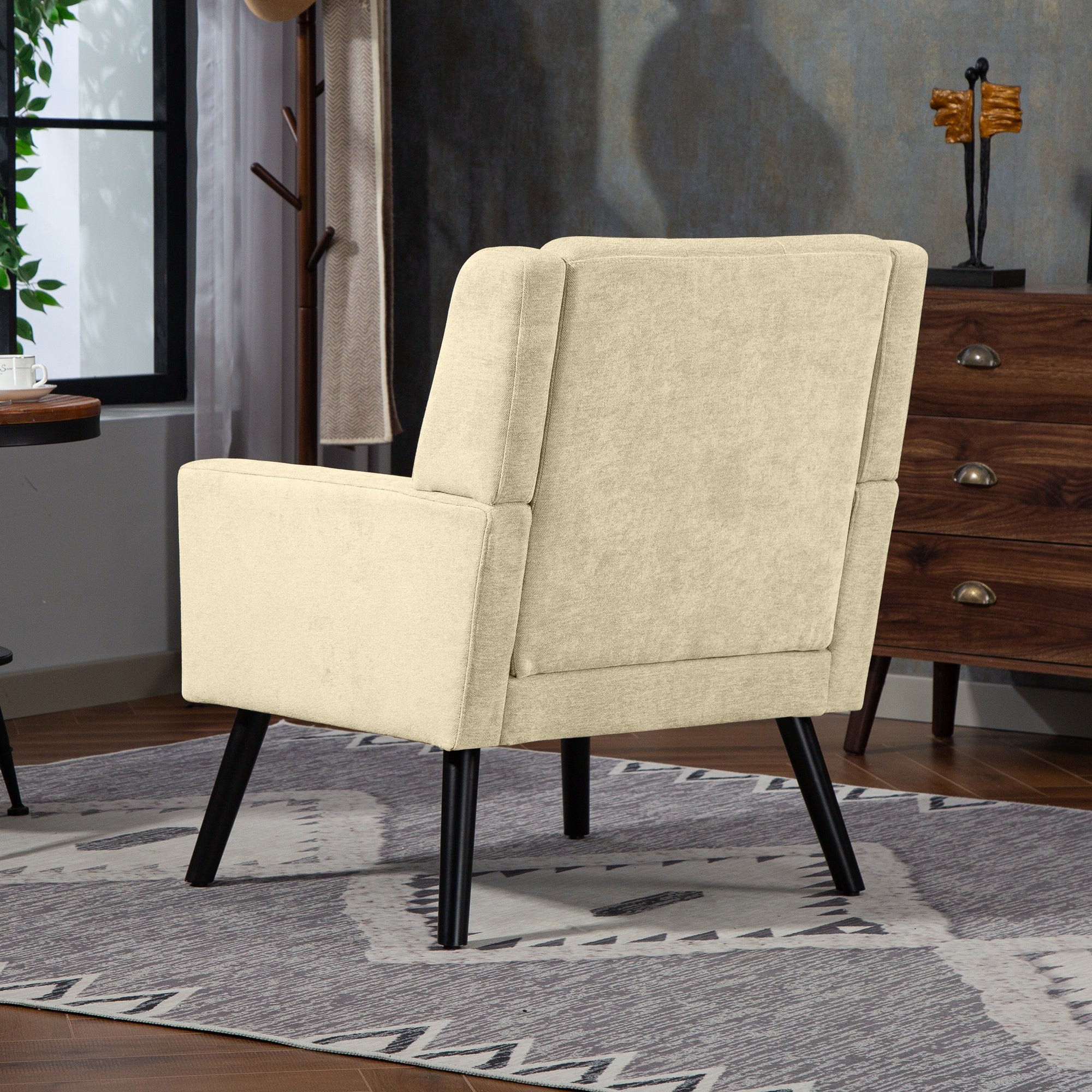 Armchair Mid-Century Modern Buttoned Suede Solid Wood Legs