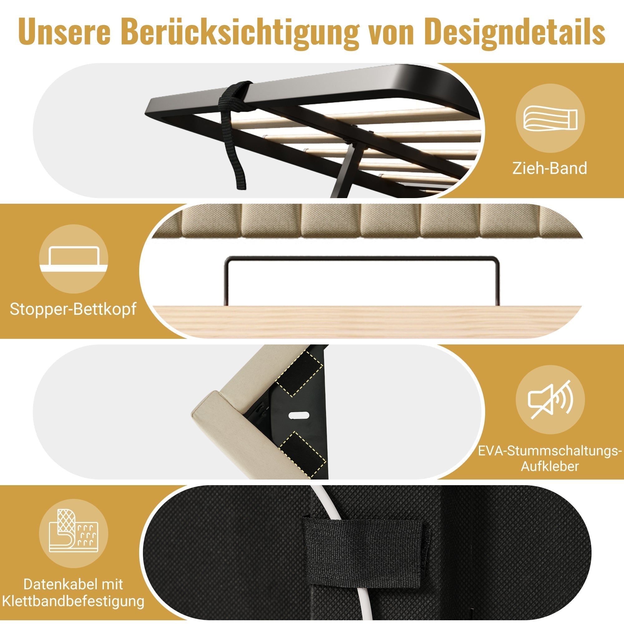 Upholstered Double Bed 180x200cm, Hydraulic Storage Headboard with LED/USB Ports, Beige Linen