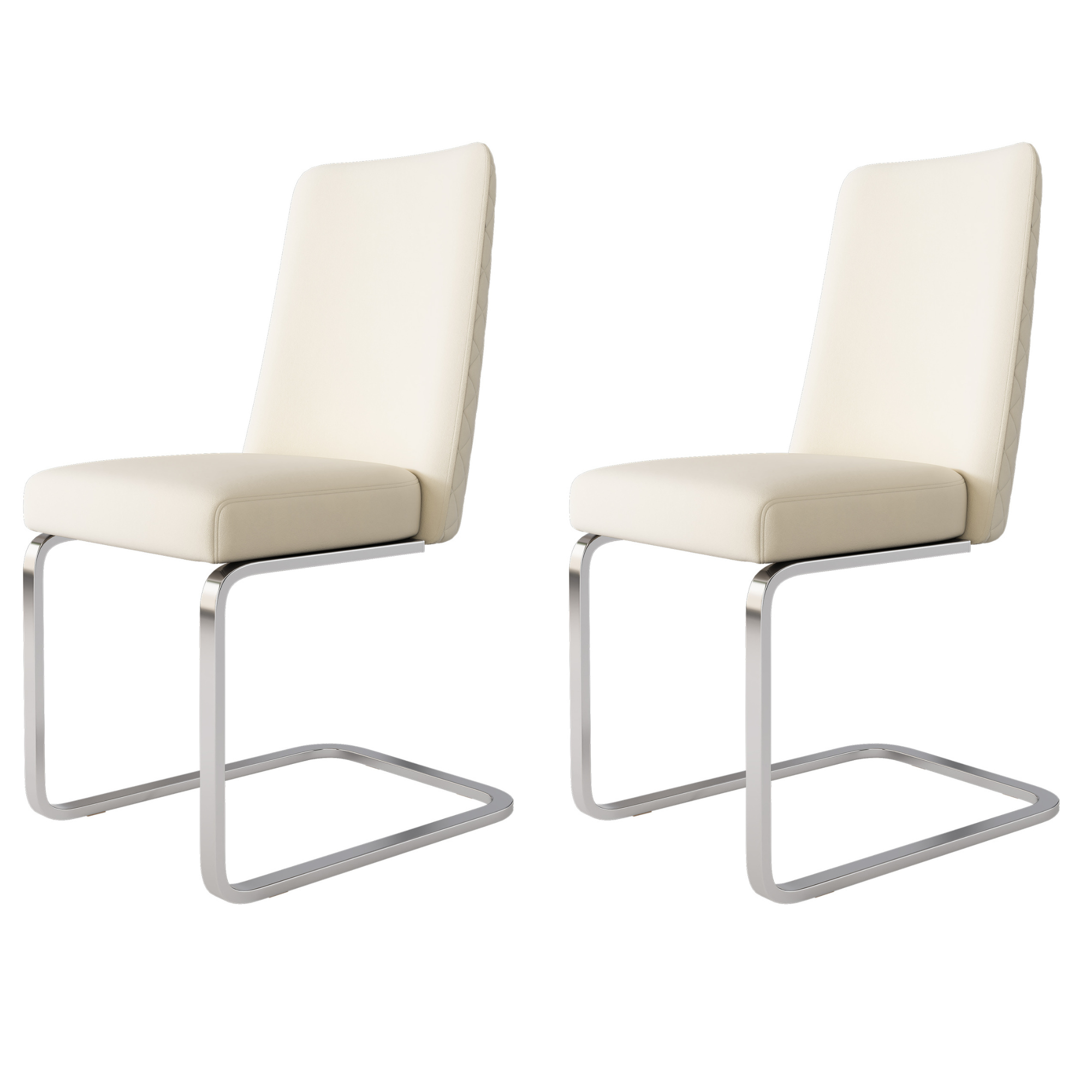 Velvet Dining Chair Set of 2 with Diamond Back Design and Silver Metal Legs, Beige