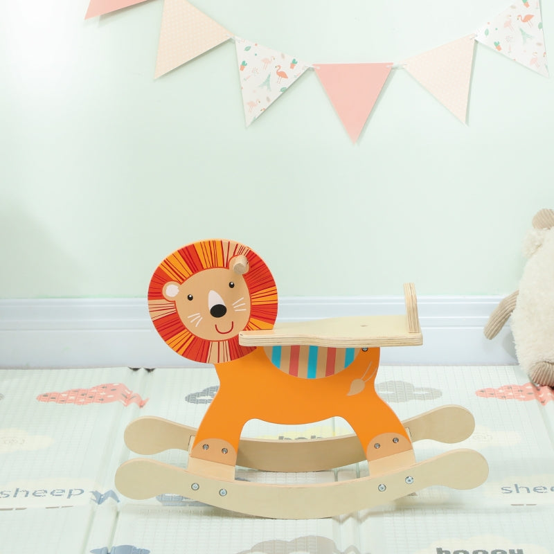 Rocking Horse with Lion Design, 25 kg Weight Capacity and 2-5 Years, Wood Orange