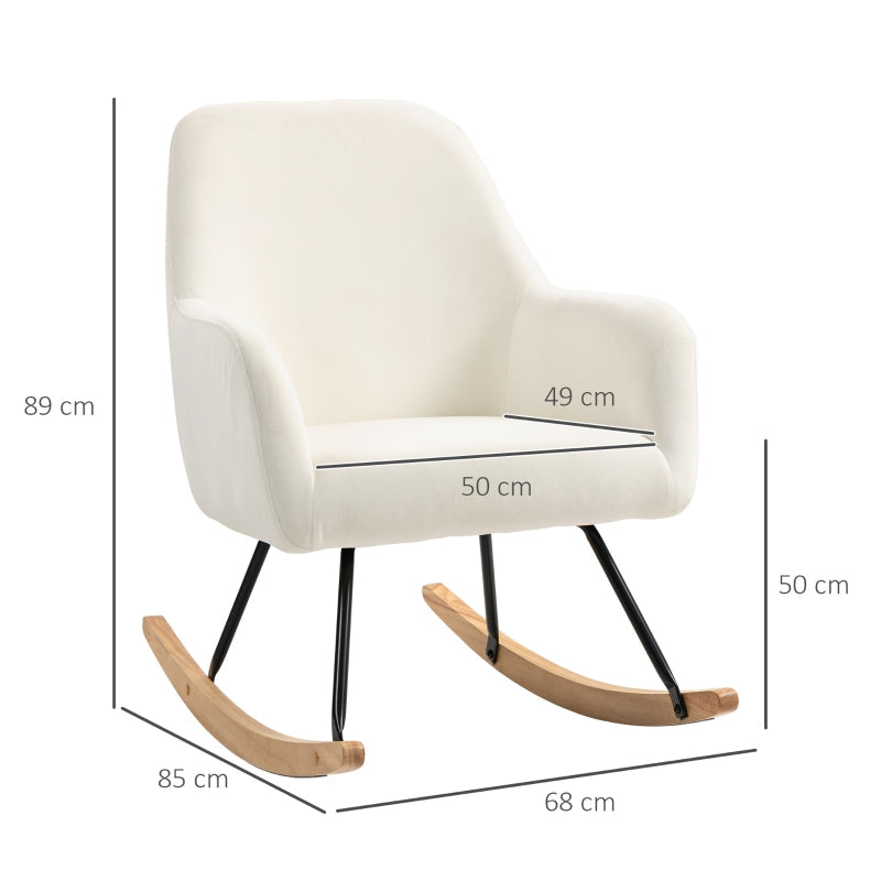Rocking Chair Recliner with Armrests & Wooden Runners, Velvet Cream White