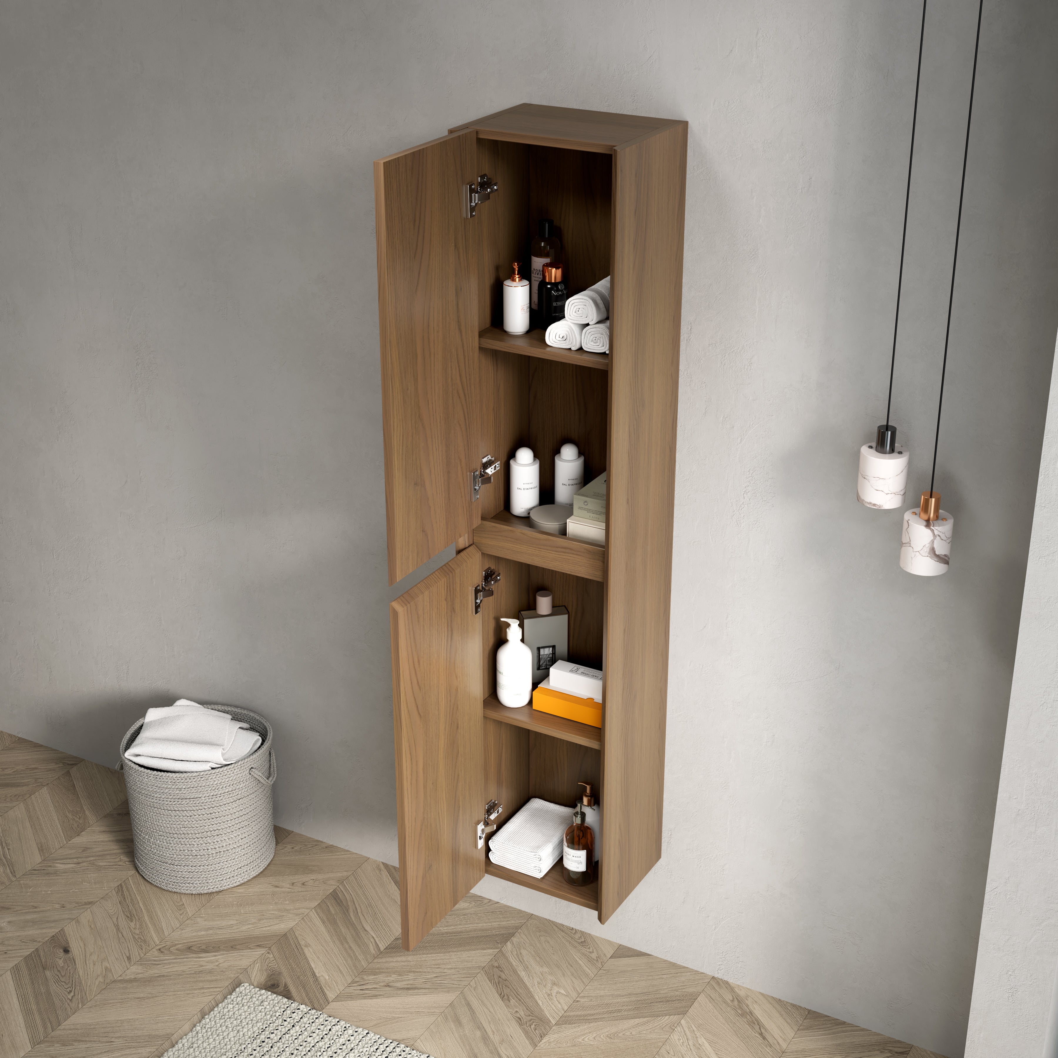 DACI 140cm Bathroom Wall Cabinet with 2 Doors, Slim Storage, Espresso