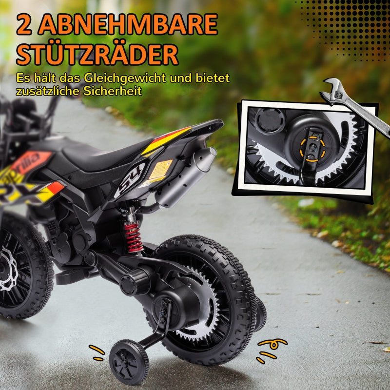 Kids' Electric Motorcycle with Training Wheels, LED Lights and Music, Yellow