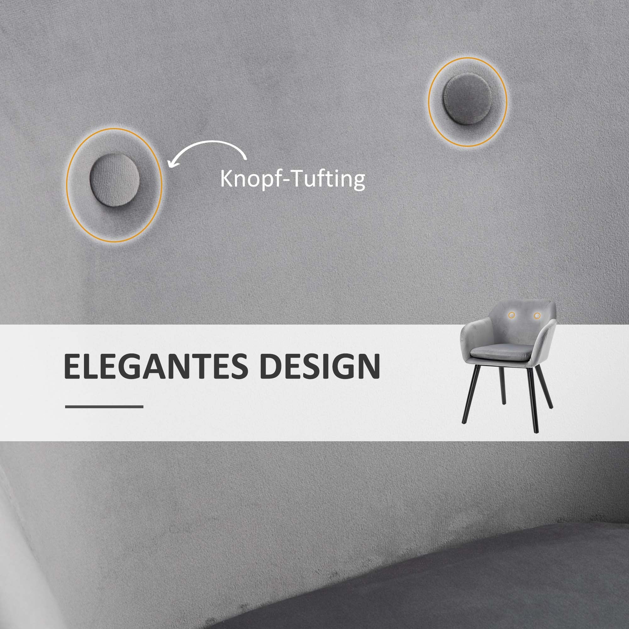 Dining Chairs, Set of 2, Upholstered with Backrest, Velvet Grey