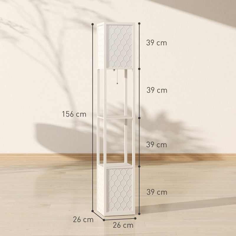 Floor Lamp, Modern Design with 2 Shelves, Pull Chain Switch, Light Grey