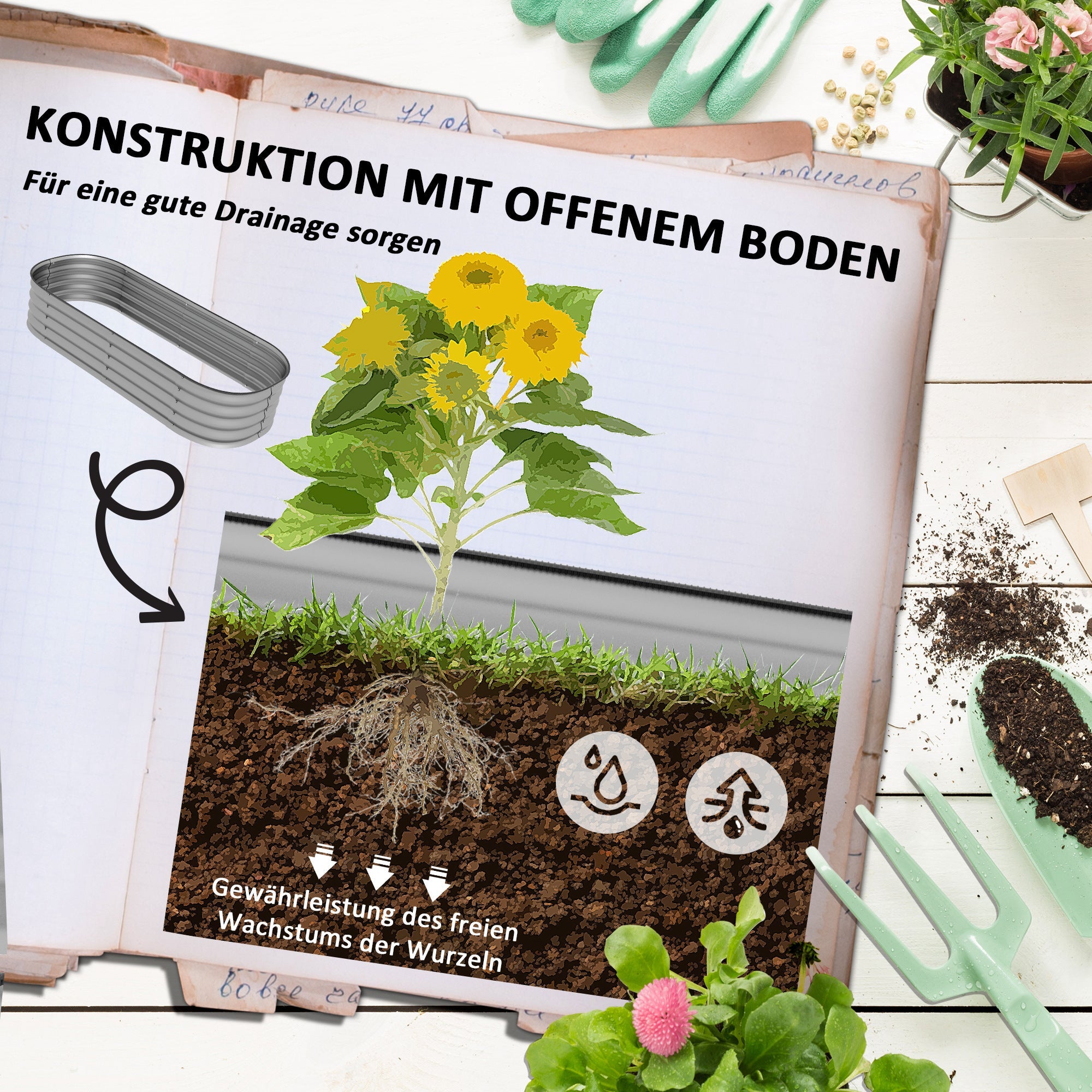 Raised Bed Metal Planter 150 x 62 x 30 cm Vegetable Flower Box Silver