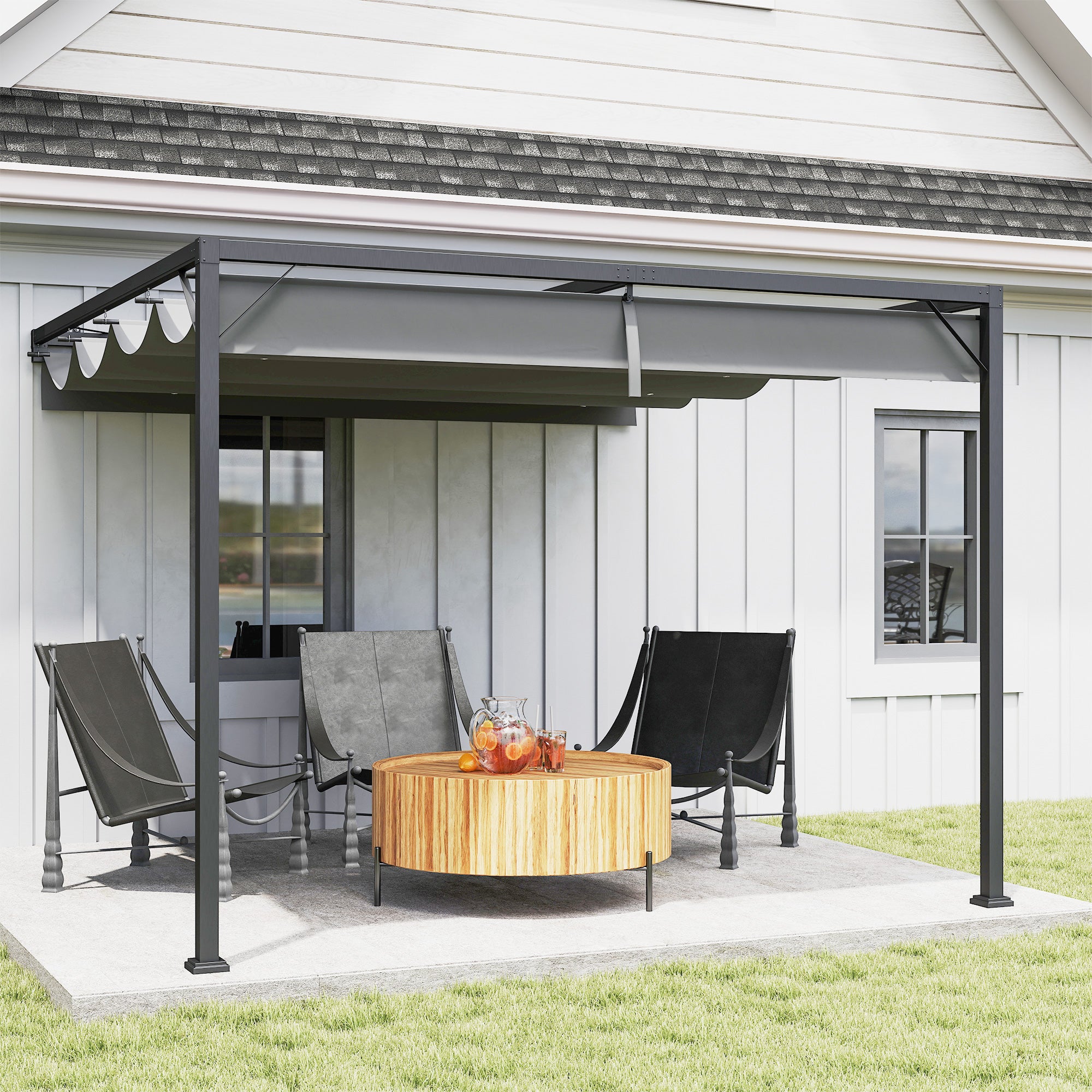3 x 3 m Pergola with Sliding Canopy, Grey