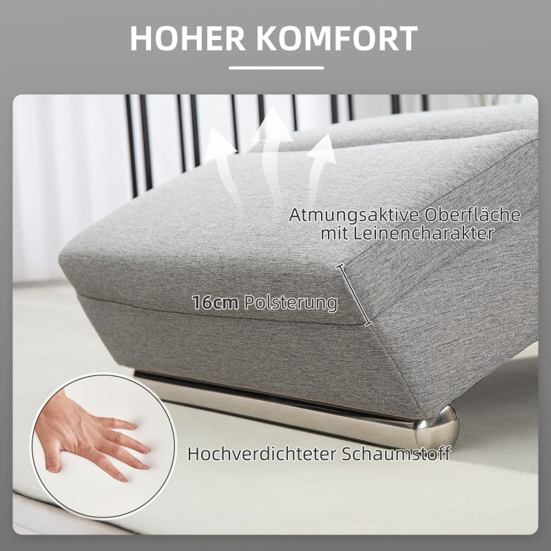 Entspannender Loungesessel, gepolsterte Chaiselongue, Stahlbeine, Hellgrau