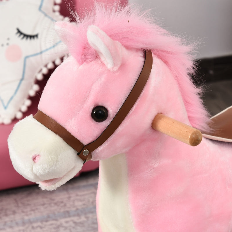 Rocking Horse Plush Rocking Animal with Animal Sounds for Children Pink