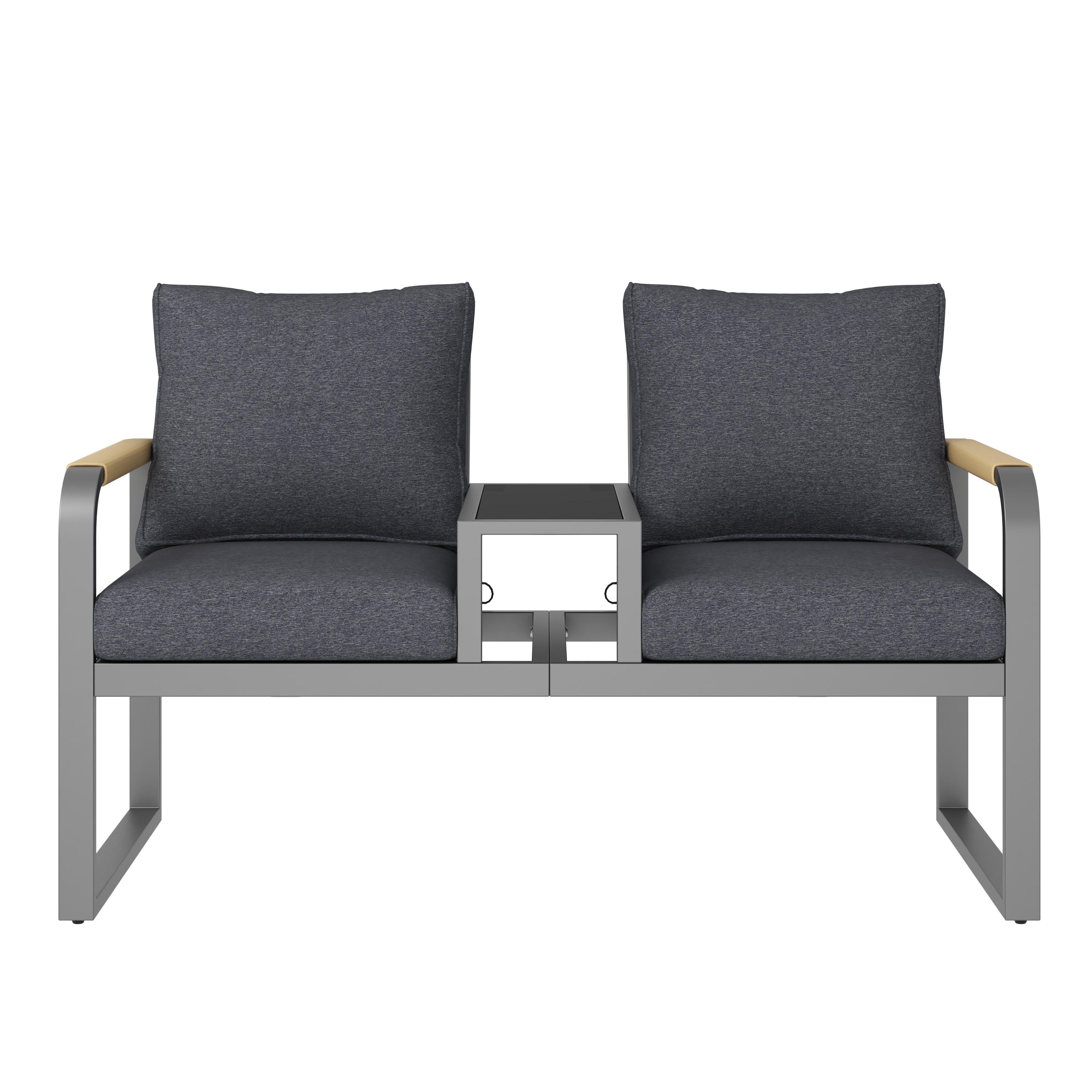 Garden Furniture Set, 2-Seater Outdoor Sofa with Glass Top and Woven Armrests, Grey Galvanized Iron