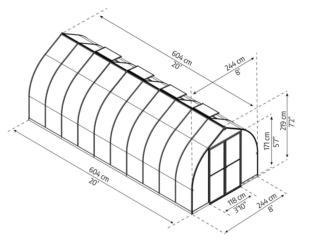 Bella 8 ft. x 20 ft. Greenhouse Kit - Silver Structure & Twin Wall Panels - Rathwood Store
