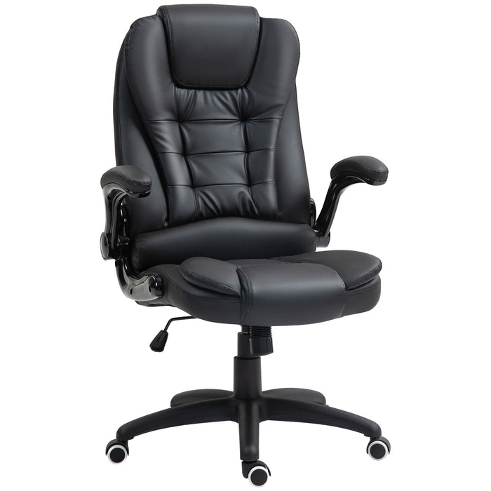 Office Chair, Ergonomic Executive Rocking Swivel with Fold-Up Armrests, Faux Leather Black
