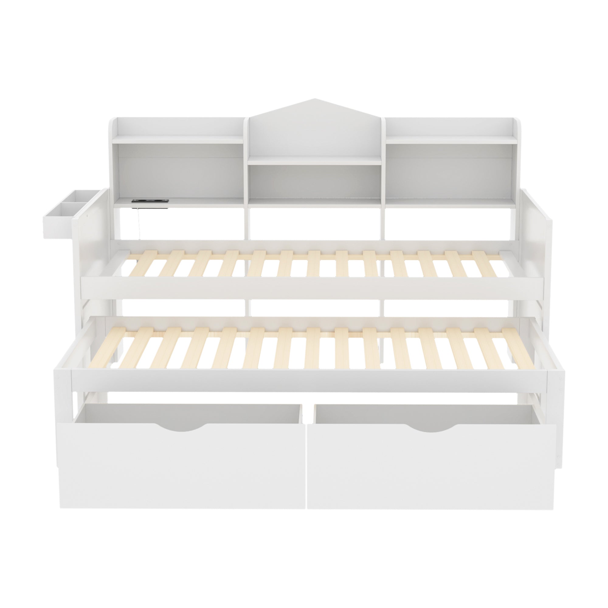Sofa Bed 90*200, Pull-Out 90*190, 2 Drawers, Storage, USB Socket, Wooden, White