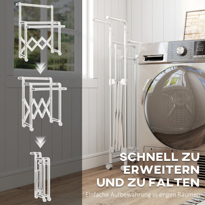 Tower Clothes Drying Rack Foldable 3 Adjustable Rods Wheels - Stainless Steel