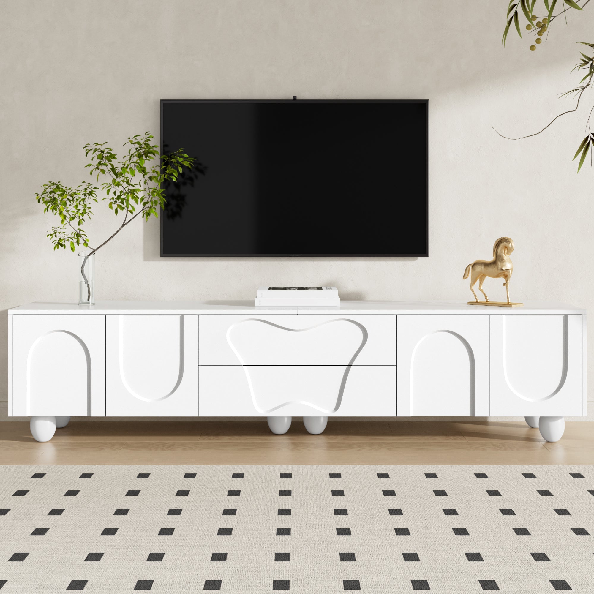 TV Cabinet, Minimalist Elegant with Storage, Wooden Legs White