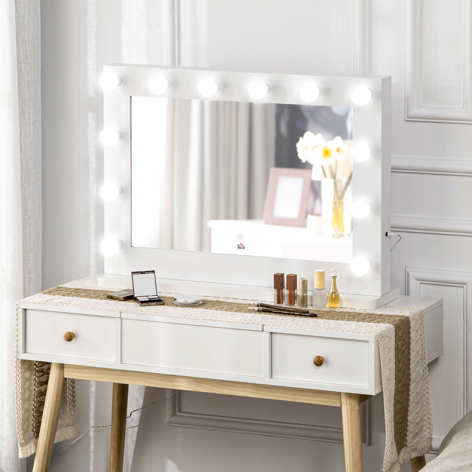 Hollywood Vanity Mirror Illuminated 12 LED Lights 80x60cm, White
