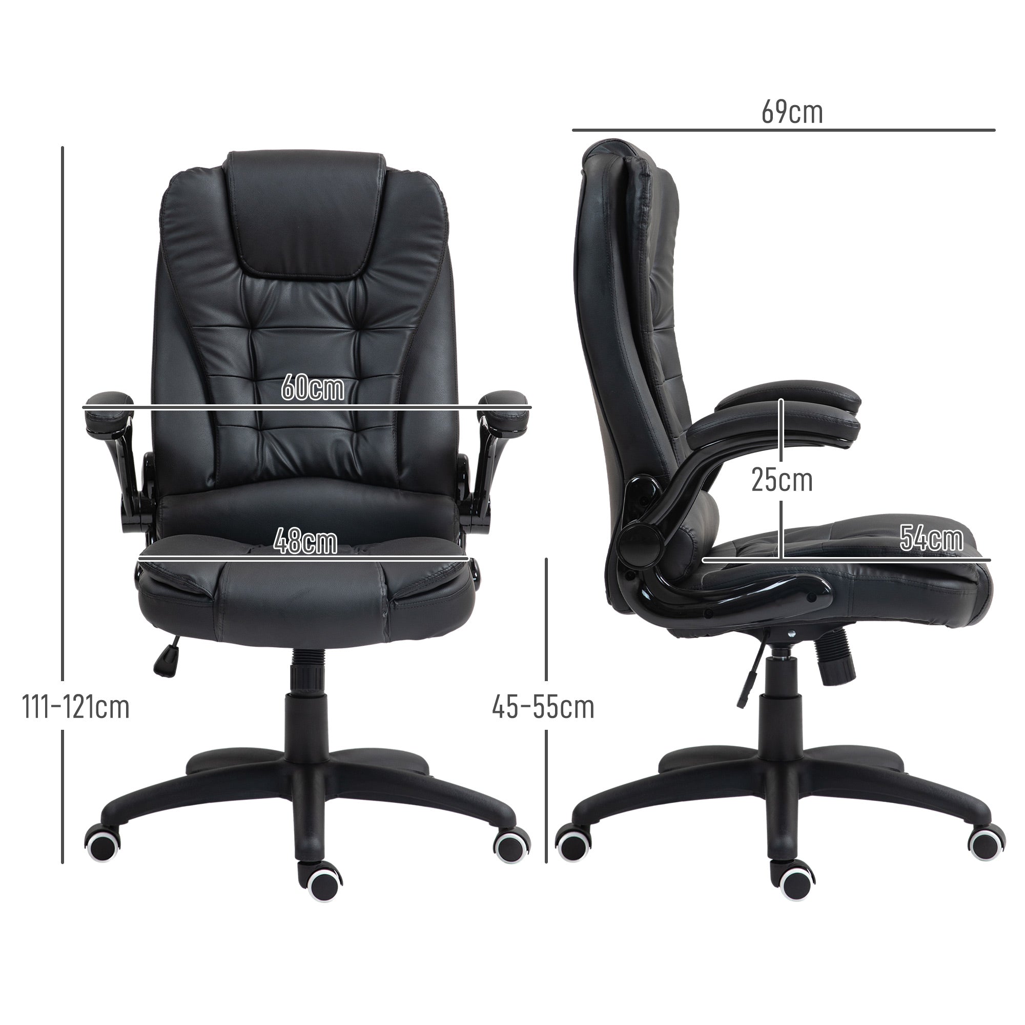 Office Chair, Ergonomic Executive Rocking Swivel with Fold-Up Armrests, Faux Leather Black
