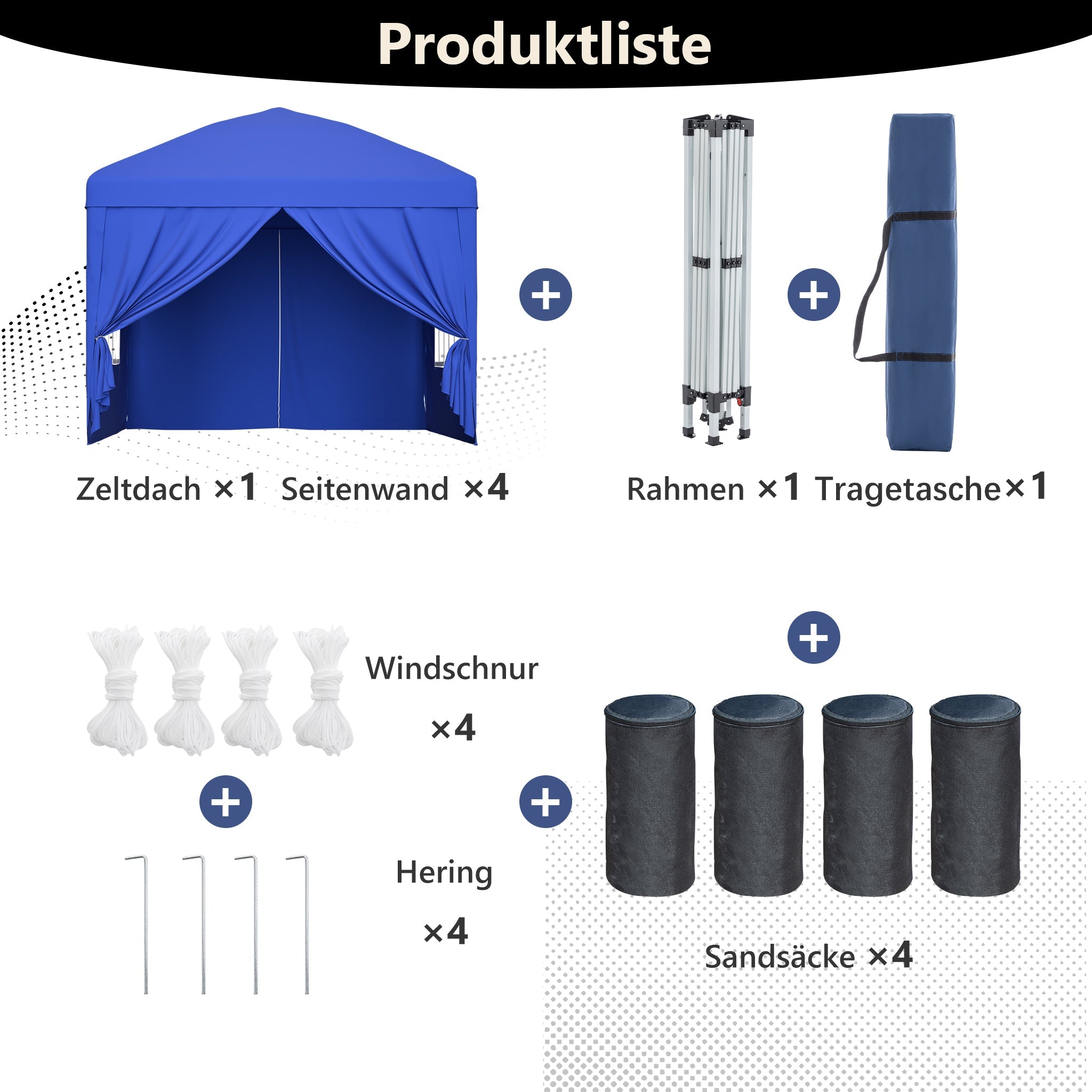 Gazebo 3x3m, 4 Side Walls, 3-Way Height Adjustable, Folding, Blue