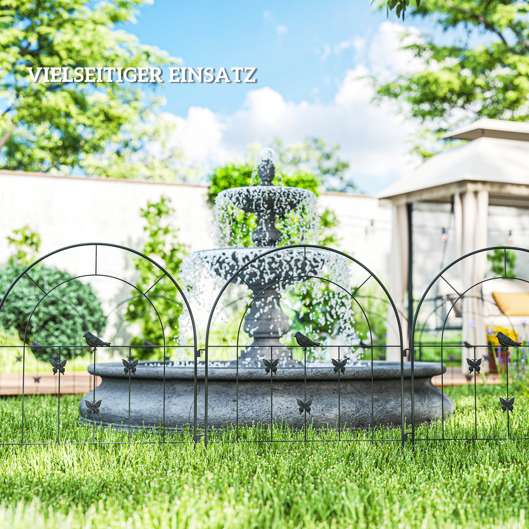 Garden Fence Set, Decorative Mesh 300x70cm Arched Top Barrier, Steel Black