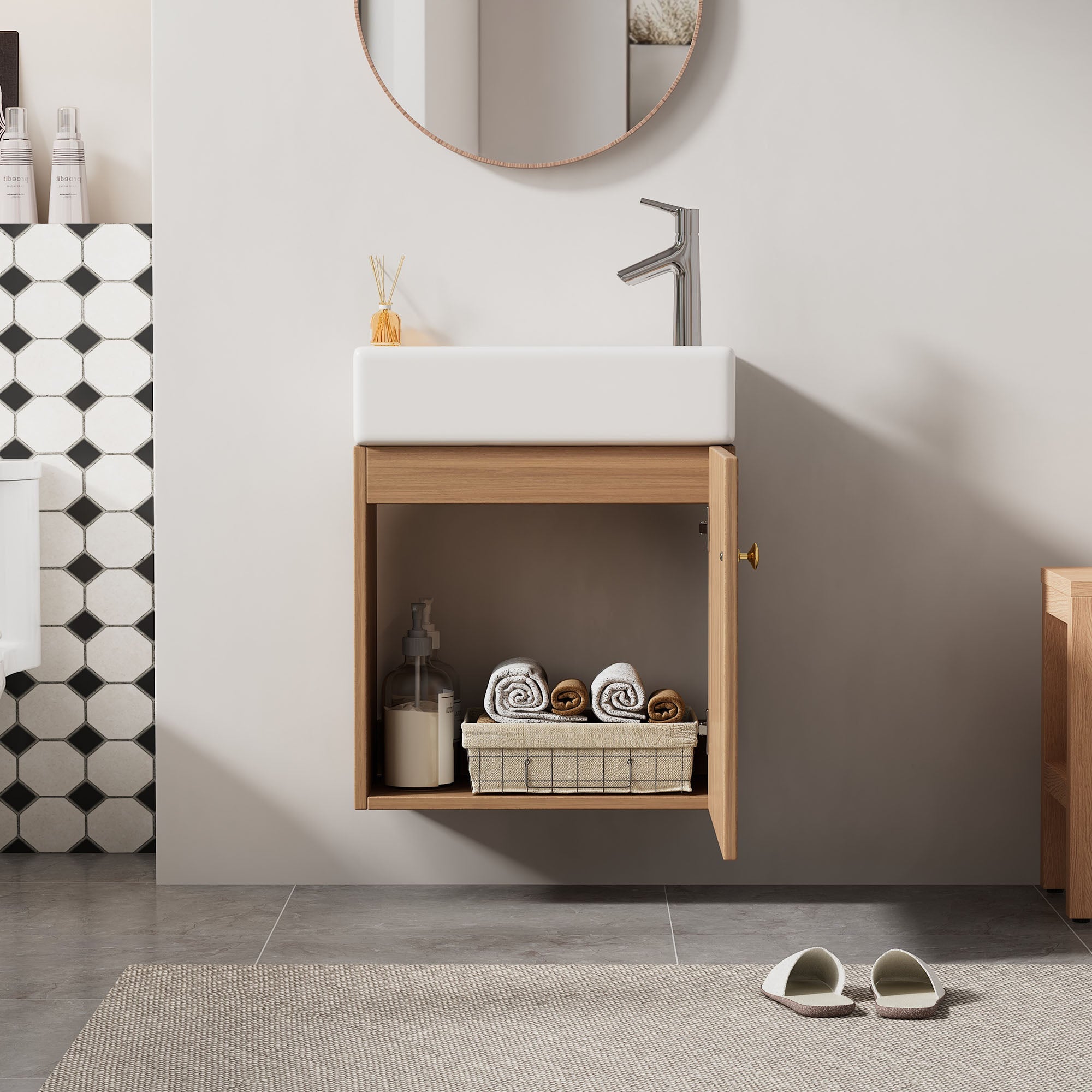 Bathroom furniture washbasin with vanity unit 46 cm, hanging, small guest, in furniture