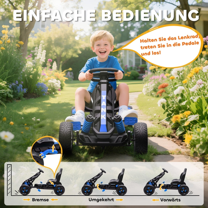 Pedal Go-kart with Brake and Non-slip Wheels, Metal Frame, Blue