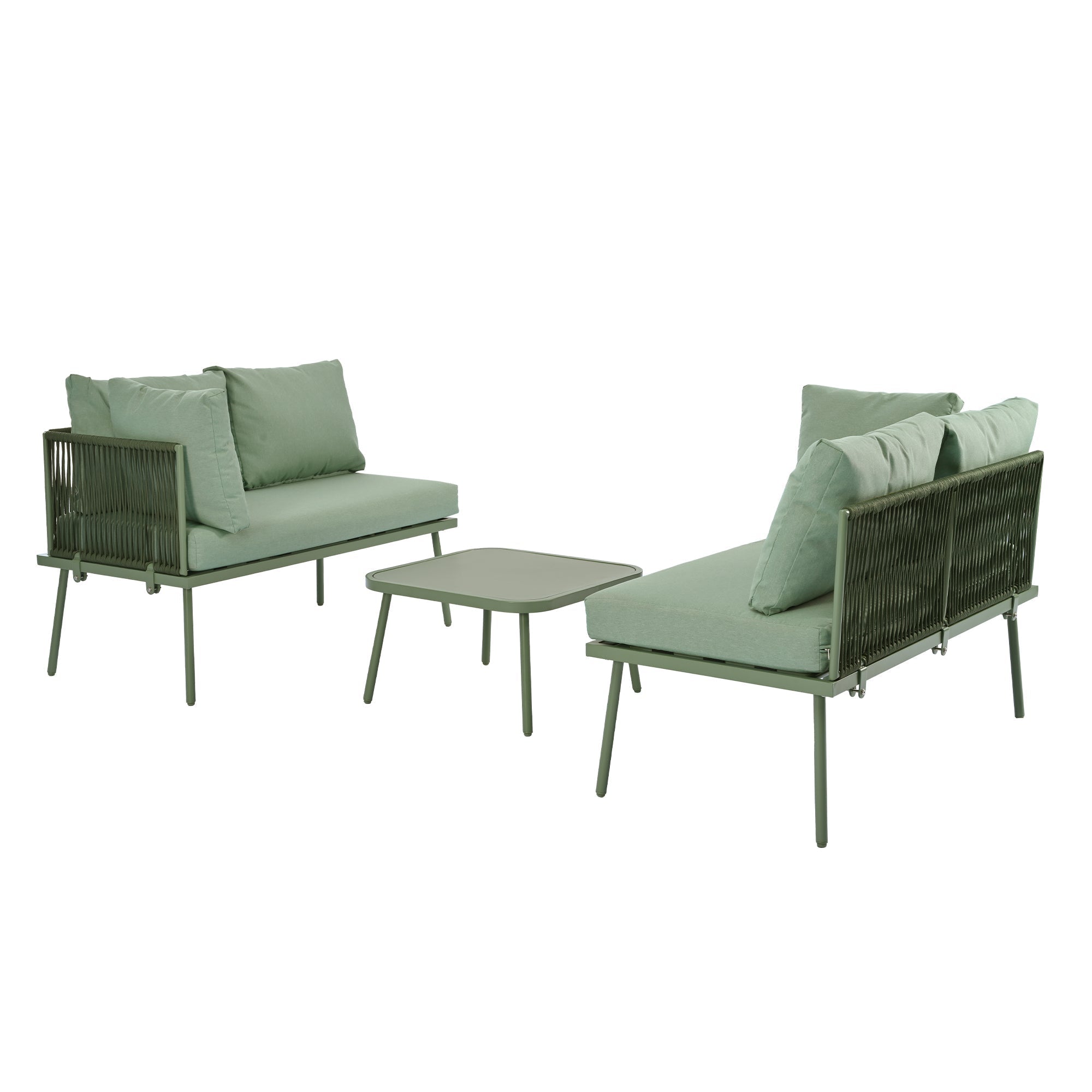 Outdoor Patio Furniture Garden Lounge Set 4-5 Person L-Shaped Corner Sofa Glass Coffee Table Green