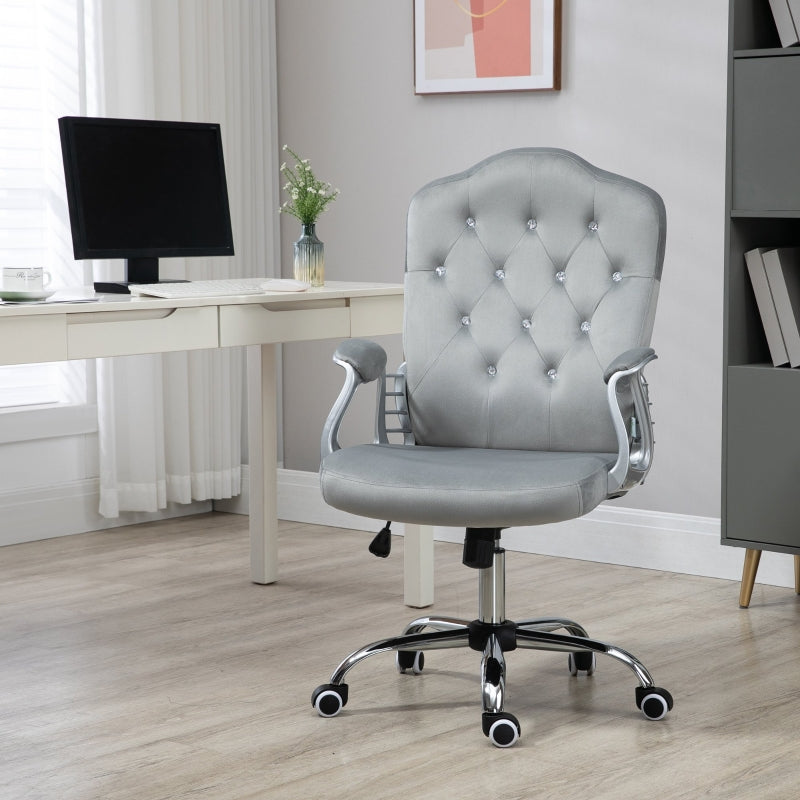 Work Chair, Diamante Back, Velvet-Feel Grey