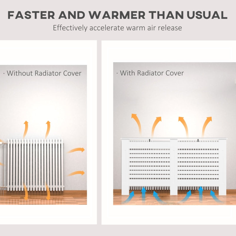 Radiator Cover Modern Cabinet Horizontal Slats 152L x 19W x 81H cm MDF White Painted