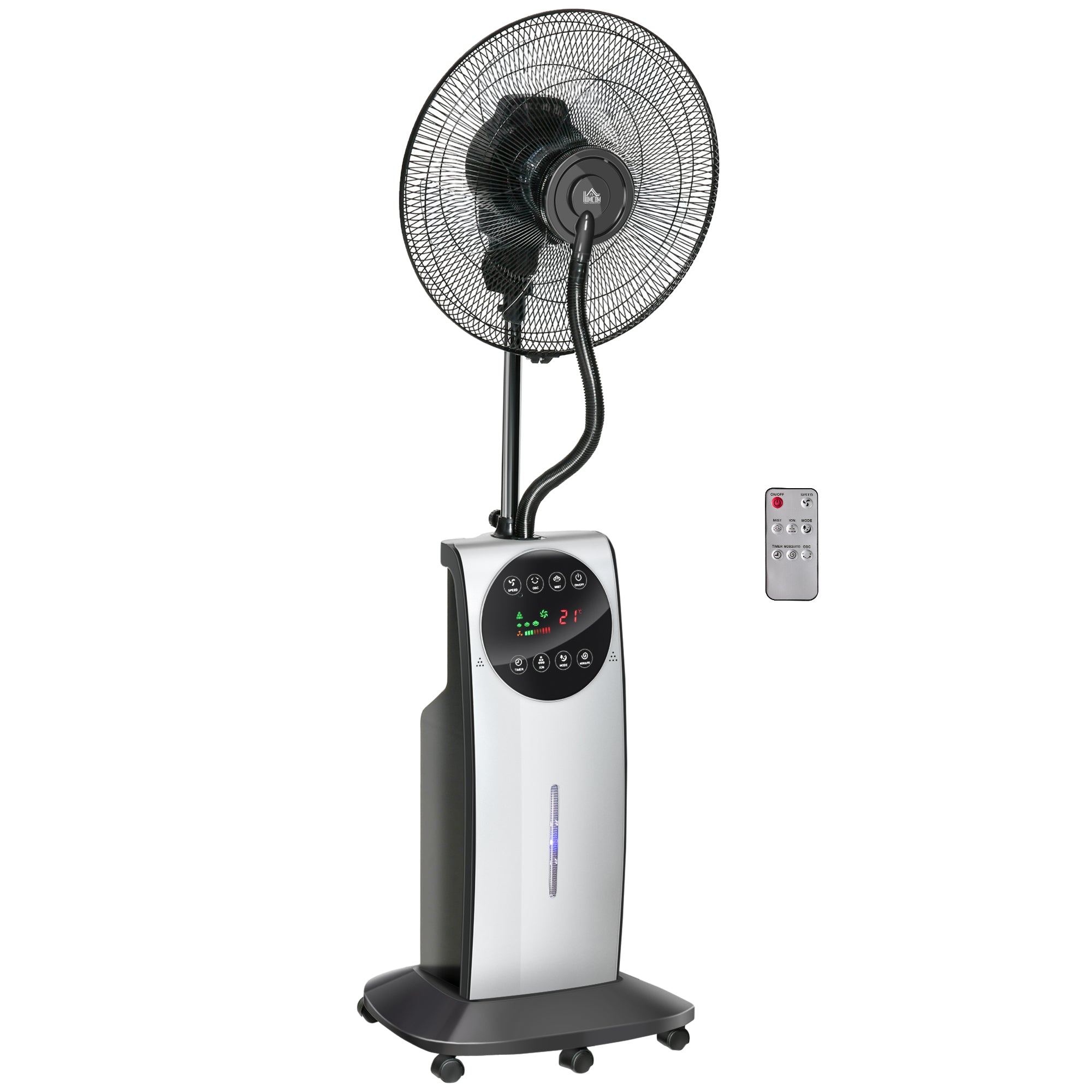 Pedestal Fan with Misting Function, 90W 3 Air Modes, Remote Control, Black
