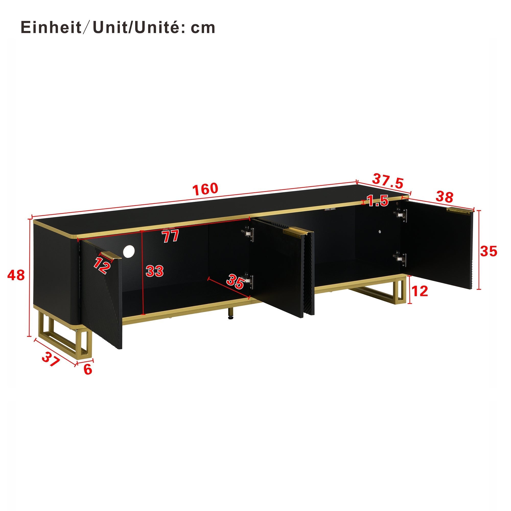 Low TV Stand 4 Doors Geometric Texture 160cm