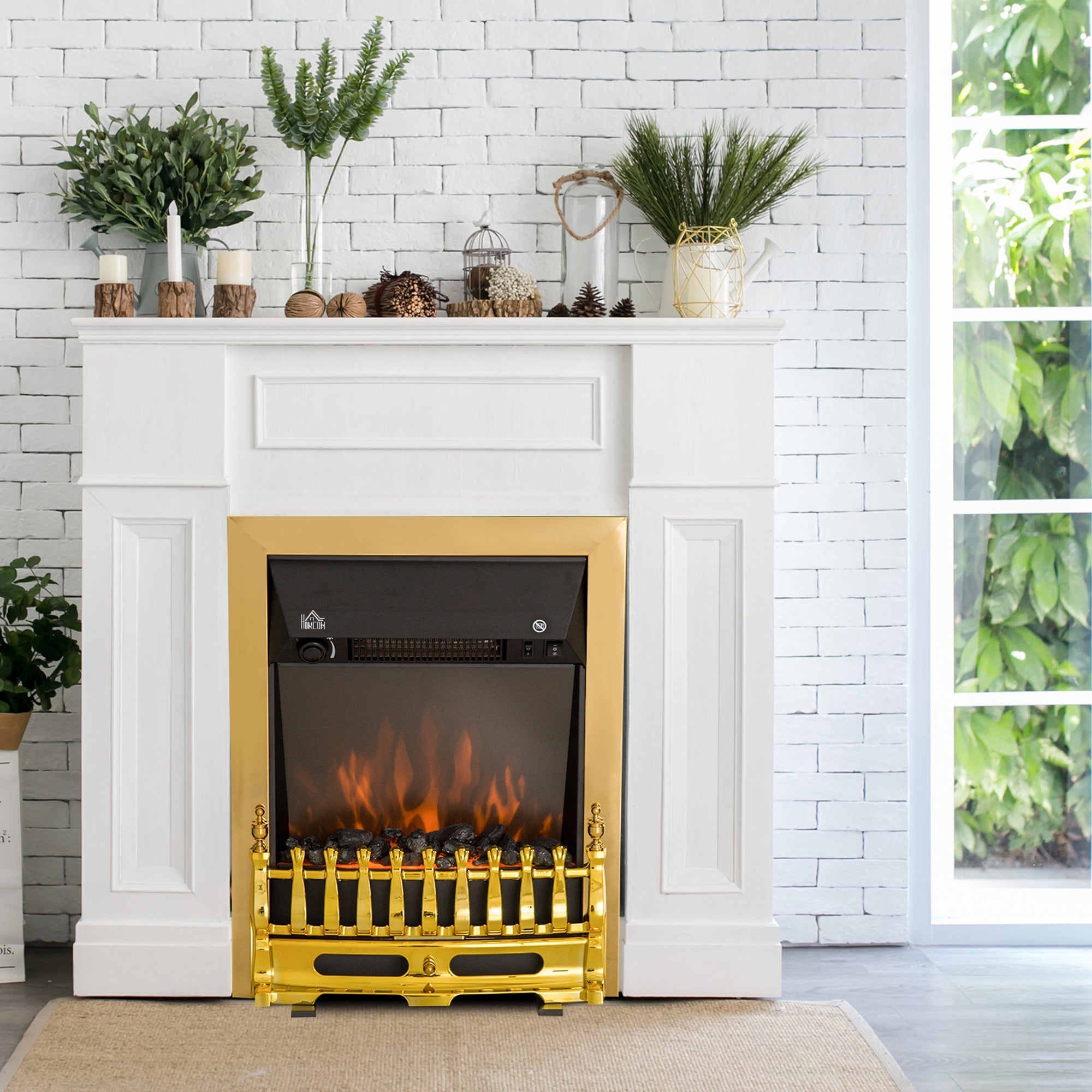 Electric Fireplace, Freestanding Flame Effect 1000/2000W, Gold