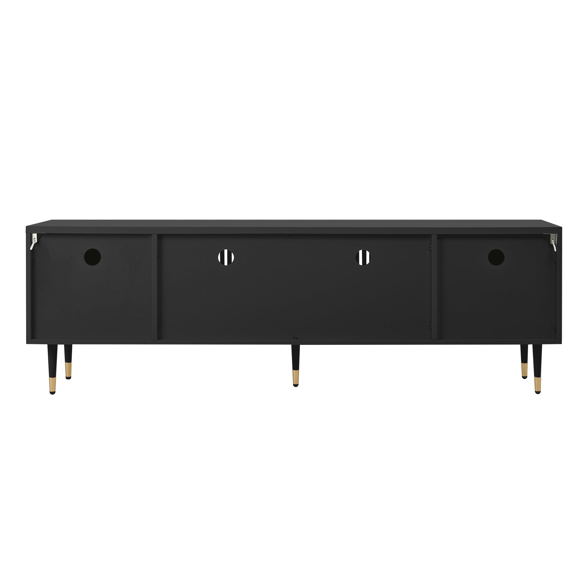 TV Cabinet, Lattice, Hidden Handles, Gold Decor, Solid Wood