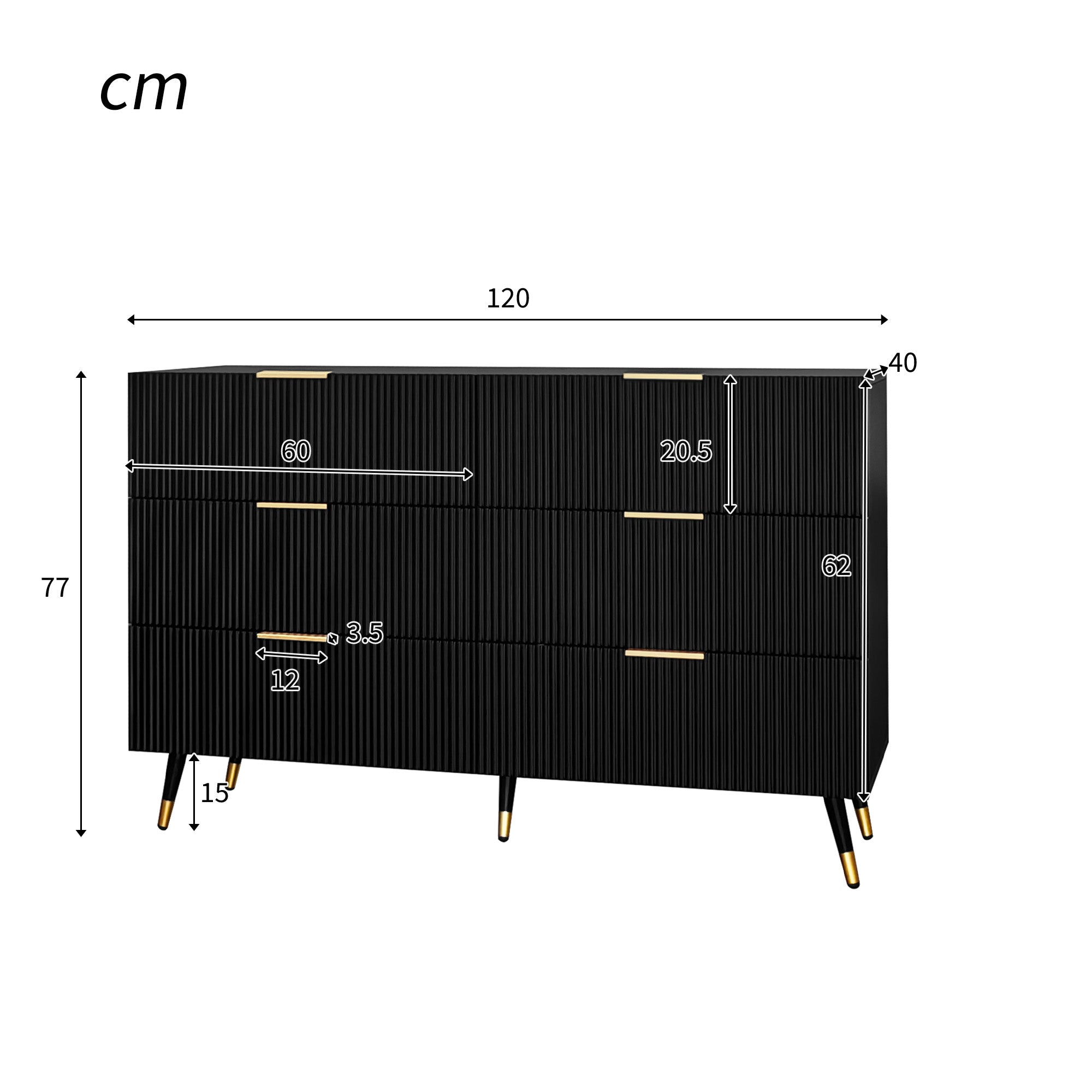 Sideboard with Modern Design, Chest of Drawers, Golden Handles