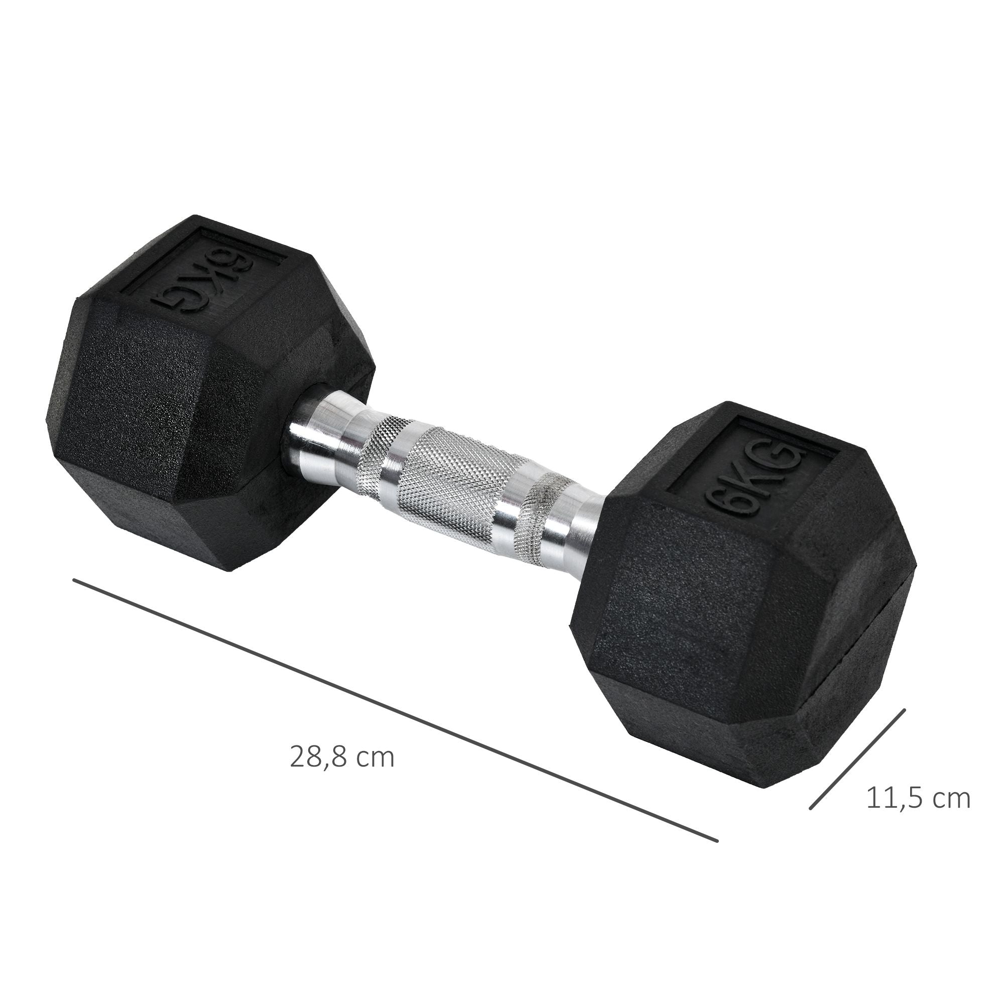 Hexagon Dumbbells, 2x6 KG, Cast Iron, Black
