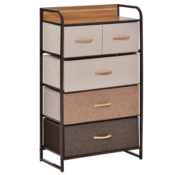 Chest of Drawers Sideboard 5 Foldable Fabric Drawers Brown